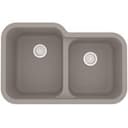 32" Seamless Undermount Large/Small Bowl Quartz Kitchen Sink in Concrete