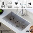 30" Undermount Large Single Bowl Stainless Steel Kitchen Sink Kit