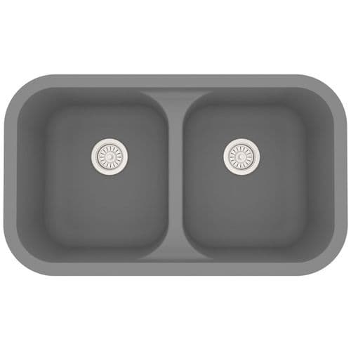 32" Seamless Undermount Double Equal Bowl Quartz Kitchen Sink in Grey