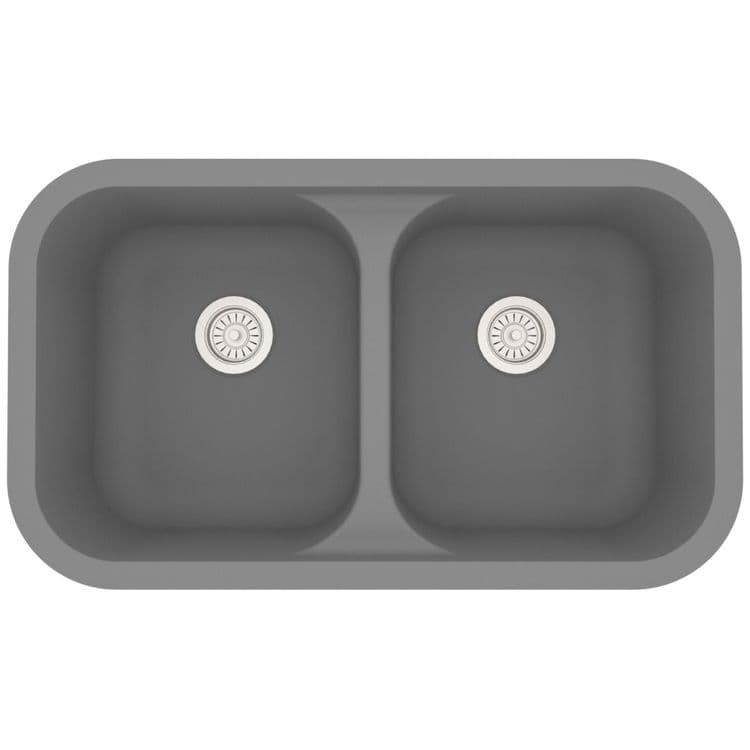 32" Seamless Undermount Double Equal Bowl Quartz Kitchen Sink in Grey