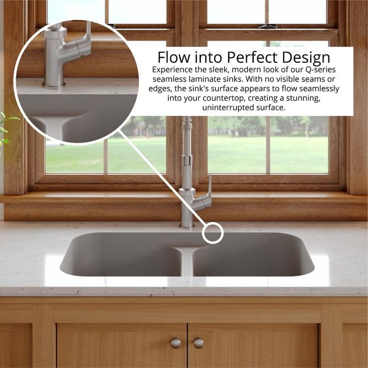 32" Seamless Undermount Double Equal Bowl Quartz Kitchen Sink in Grey