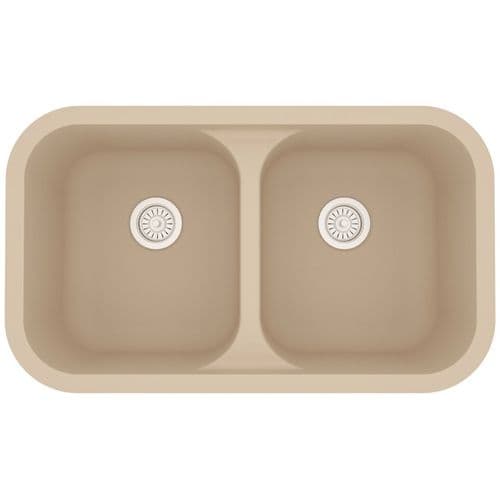 32" Seamless Undermount Double Equal Bowl Quartz Kitchen Sink in Bisque