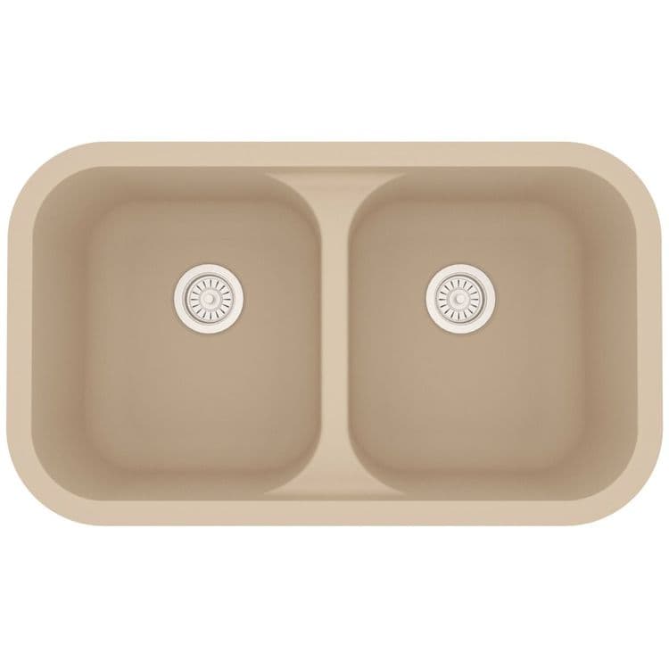 32" Seamless Undermount Double Equal Bowl Quartz Kitchen Sink in Bisque