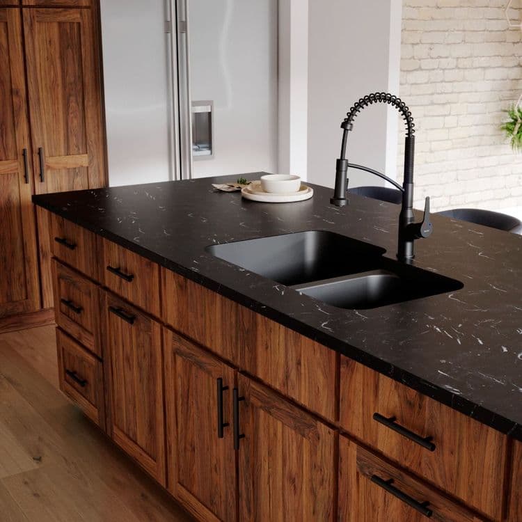 32" Seamless Undermount Large/Small Bowl Quartz Kitchen Sink in Black