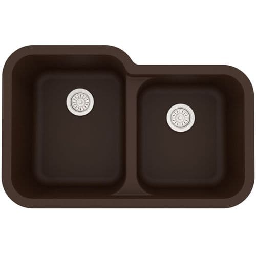 32" Seamless Undermount Large/Small Bowl Quartz Kitchen Sink in Brown