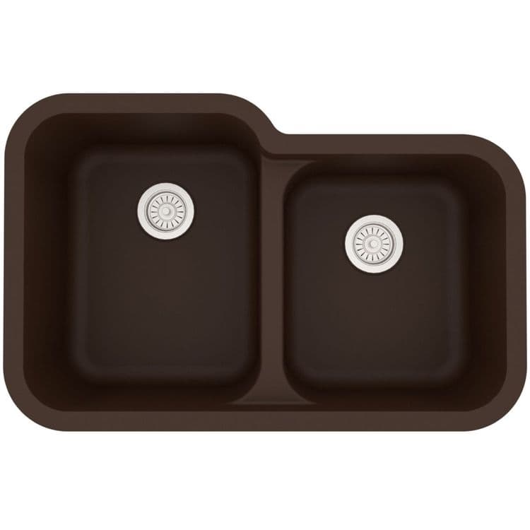 32" Seamless Undermount Large/Small Bowl Quartz Kitchen Sink in Brown