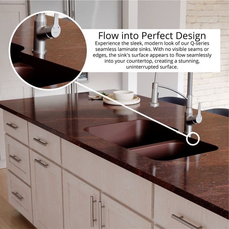 32" Seamless Undermount Large/Small Bowl Quartz Kitchen Sink in Brown