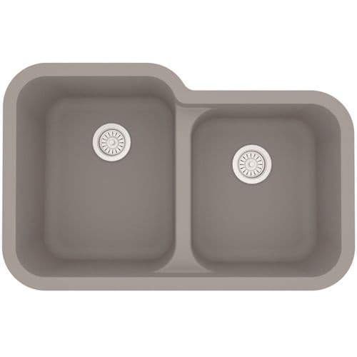 32" Seamless Undermount Large/Small Bowl Quartz Kitchen Sink in Concrete
