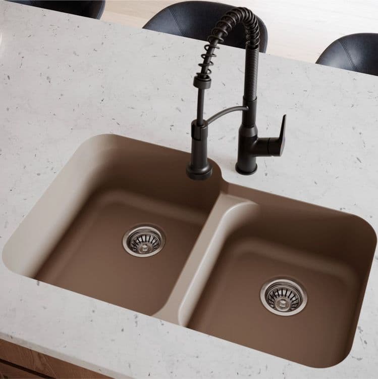 32" Seamless Undermount Large/Small Bowl Quartz Kitchen Sink in Concrete