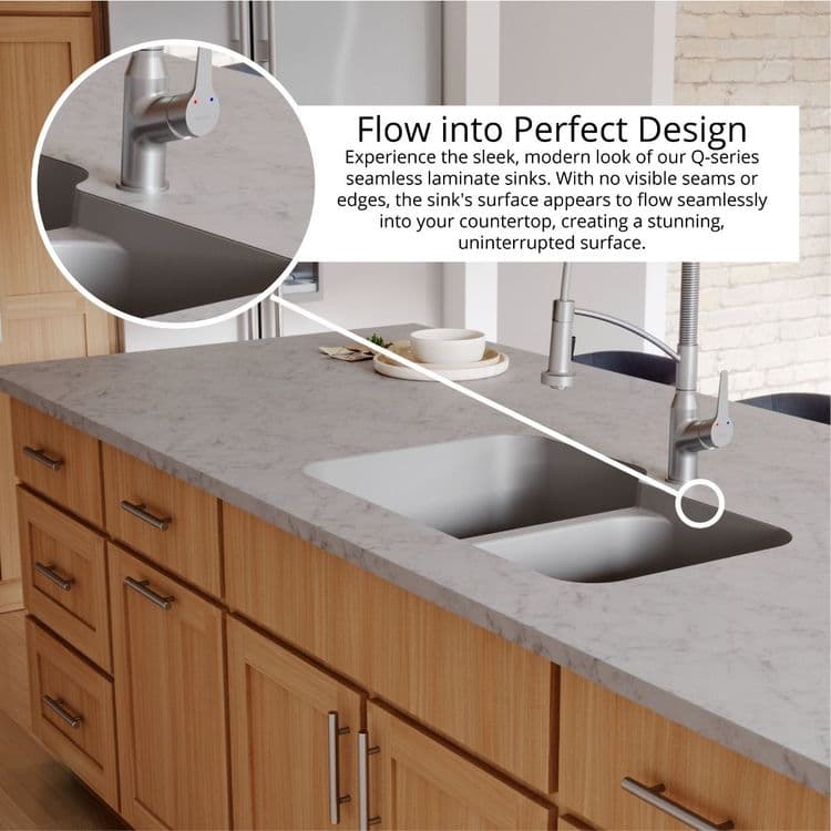 32" Seamless Undermount Large/Small Bowl Quartz Kitchen Sink in Grey