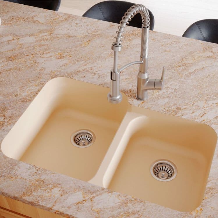 32" Seamless Undermount Large/Small Bowl Quartz Kitchen Sink in Bisque