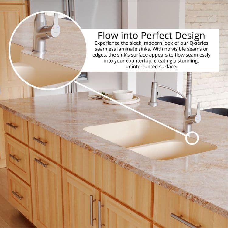 32" Seamless Undermount Large/Small Bowl Quartz Kitchen Sink in Bisque