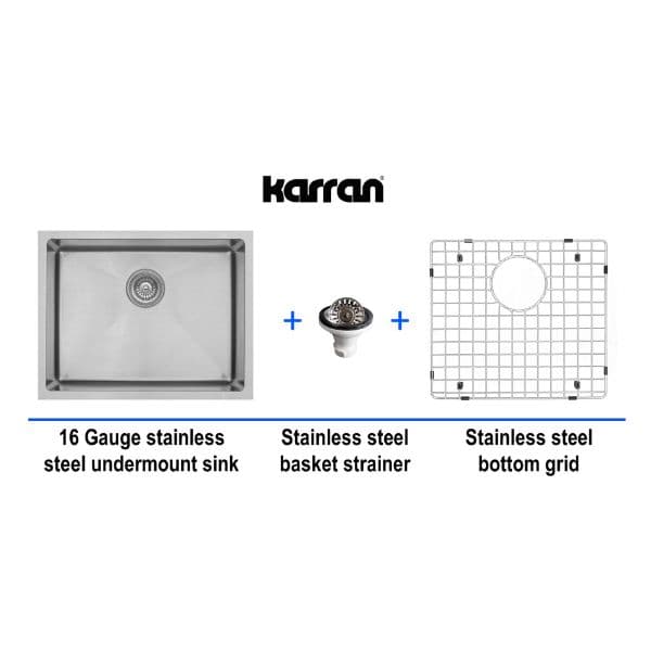 23" Undermount Single Bowl Stainless Steel Kitchen Sink Kit