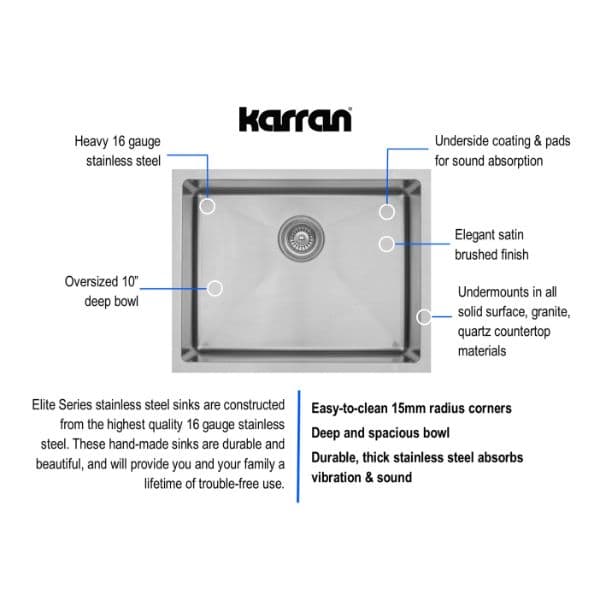 23" Undermount Single Bowl Stainless Steel Kitchen Sink Kit