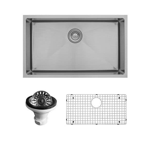 30" Undermount Large Single Bowl Stainless Steel Kitchen Sink Kit