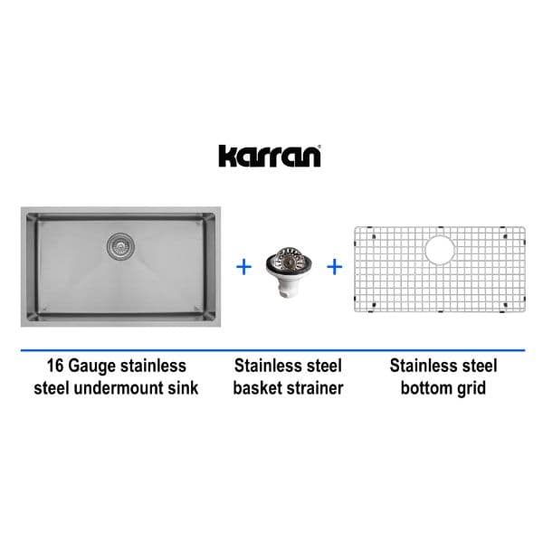 30" Undermount Large Single Bowl Stainless Steel Kitchen Sink Kit